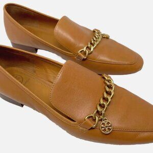 Brand new TORY BURCH sz 8 MINI BENTON LOAFER 20MM LOGO CHARM CHAIN AMBRA LEATHER